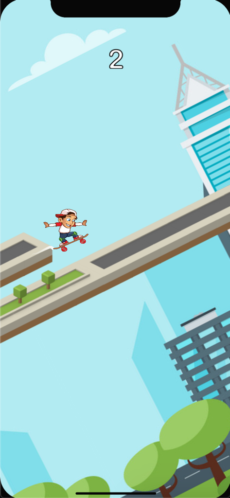 Crazy Skater Boy Big Adventure - A cartoon skater boy jumping over a gap in an urban setting during gameplay