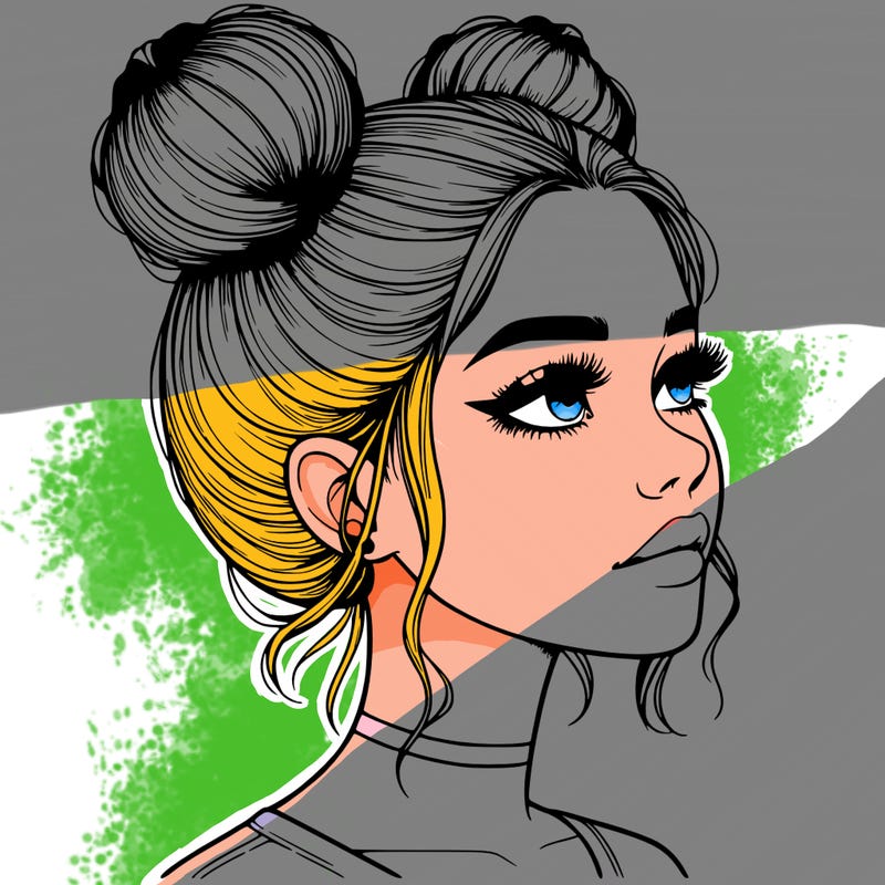 realistic girl with buns on the top of her head