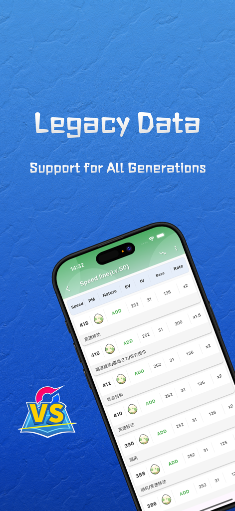 PMBattle app interface showing a detailed speed line table for competitive Pokemon stats
