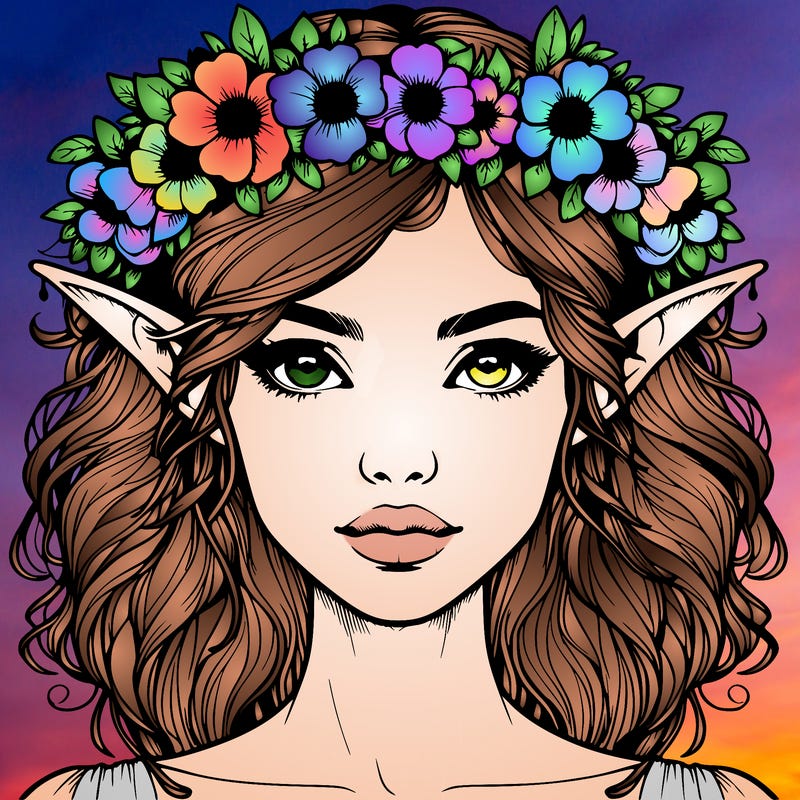 realistic female elf with flower crown