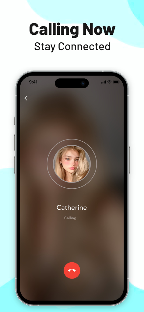 Salk: Share, Chat, Find Friend - 캐서린이라는 이름의 사용자에게 전화를 거는 Salk 앱 인터페이스