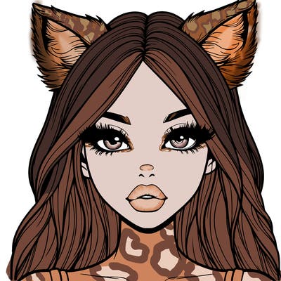 realistic girl with fox ears and realistic lips