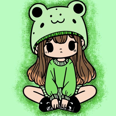 a girl wearing a frog hat and some frog socks