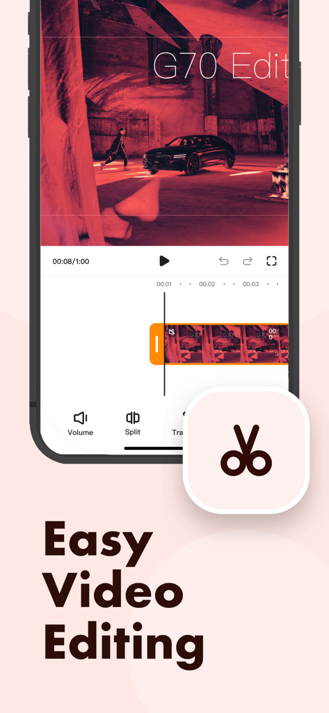 Mobile interface of the Awesome Screen Recorder app displaying video editing tools and a timeline for easy video editing.