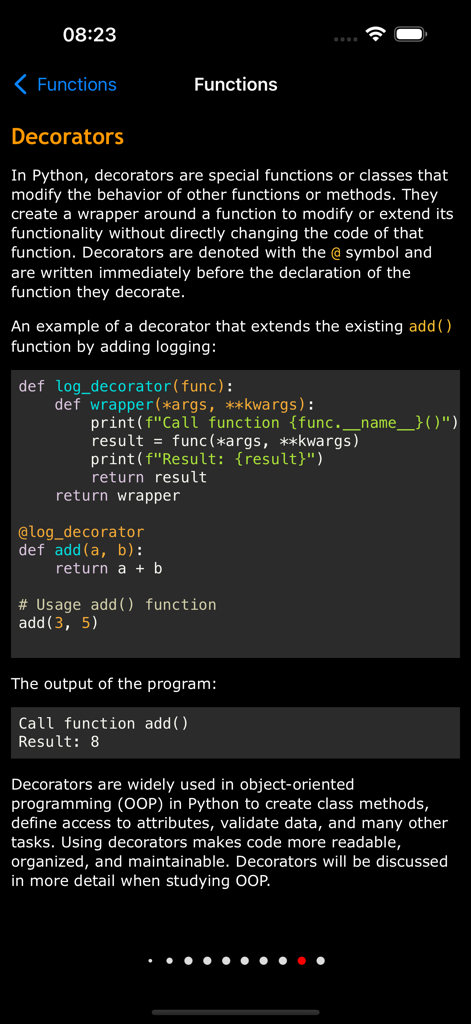 Python Programming Pro - Aula de Python sobre decoradores com trechos de código e explicação em modo escuro.