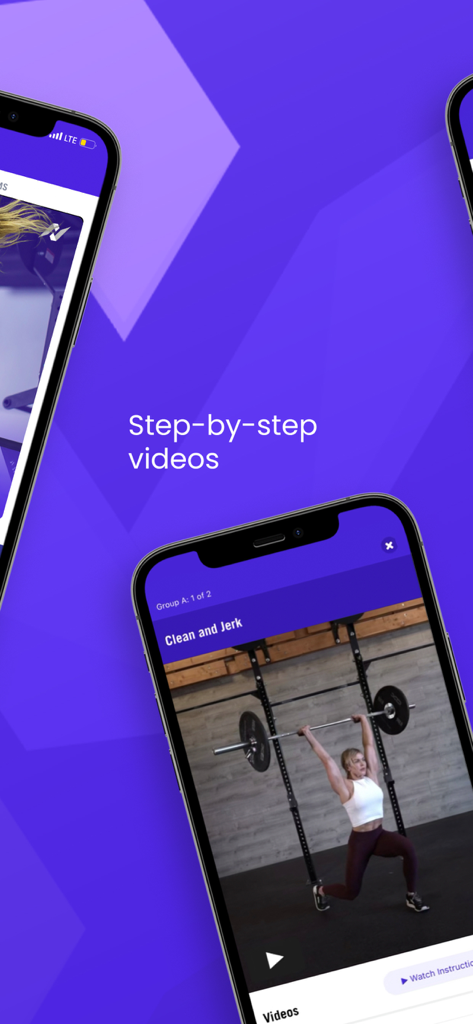 Naked Training - Una pantalla de teléfono móvil que muestra un tutorial en video paso a paso para un ejercicio de levantamiento de pesas de clean and jerk.