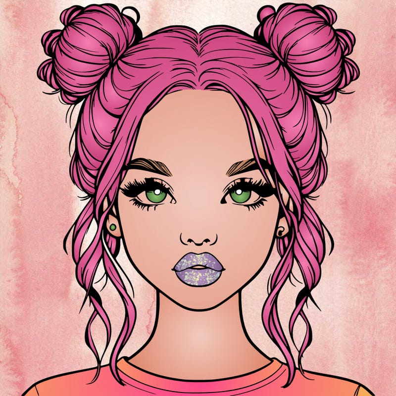 realistic girl with two buns in hair and lips