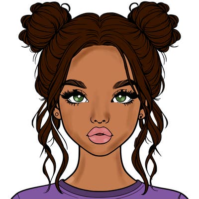realistic girl with two buns in hair and lips