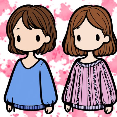 two girls in a jumper one with short hair one with long hair