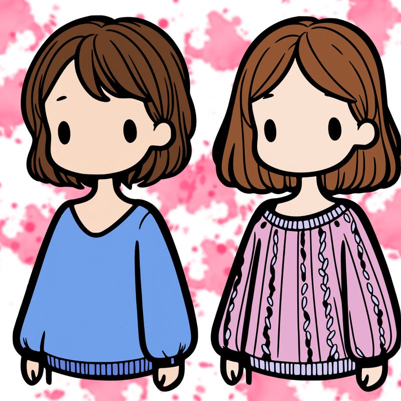 two girls in a jumper one with short hair one with long hair