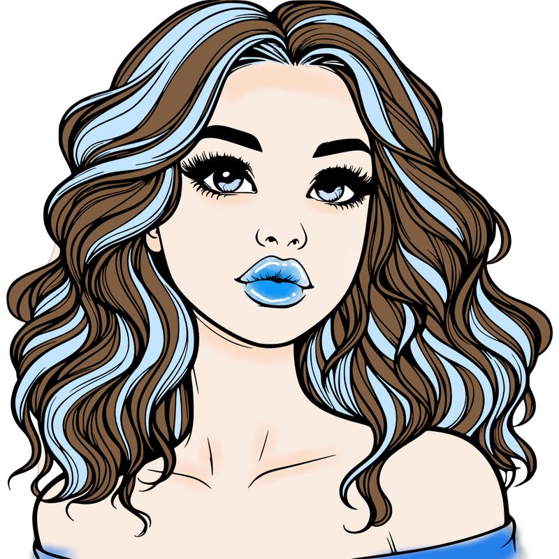 realistic girl with wavy hair and lips