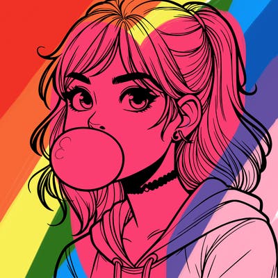 teenage girl blowing bubble gum