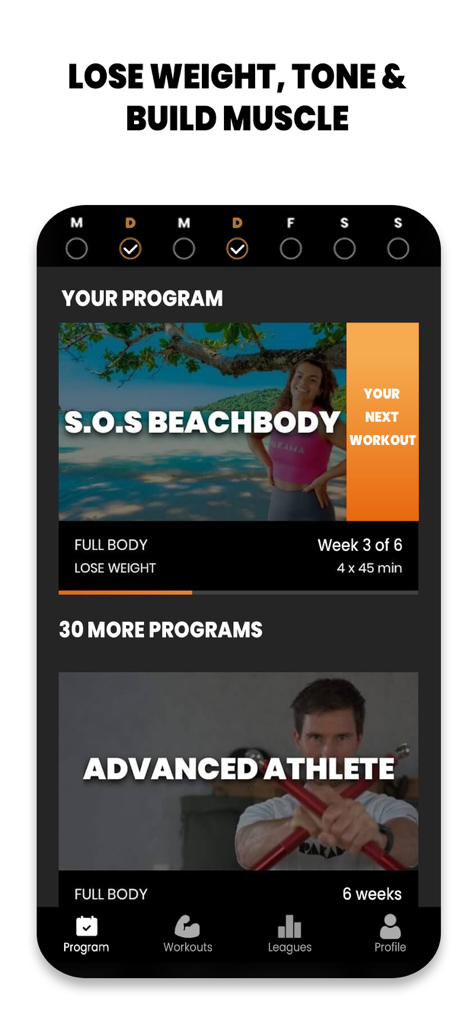 PAKAMA athletics app interface showing various fitness programs and personalized training plans