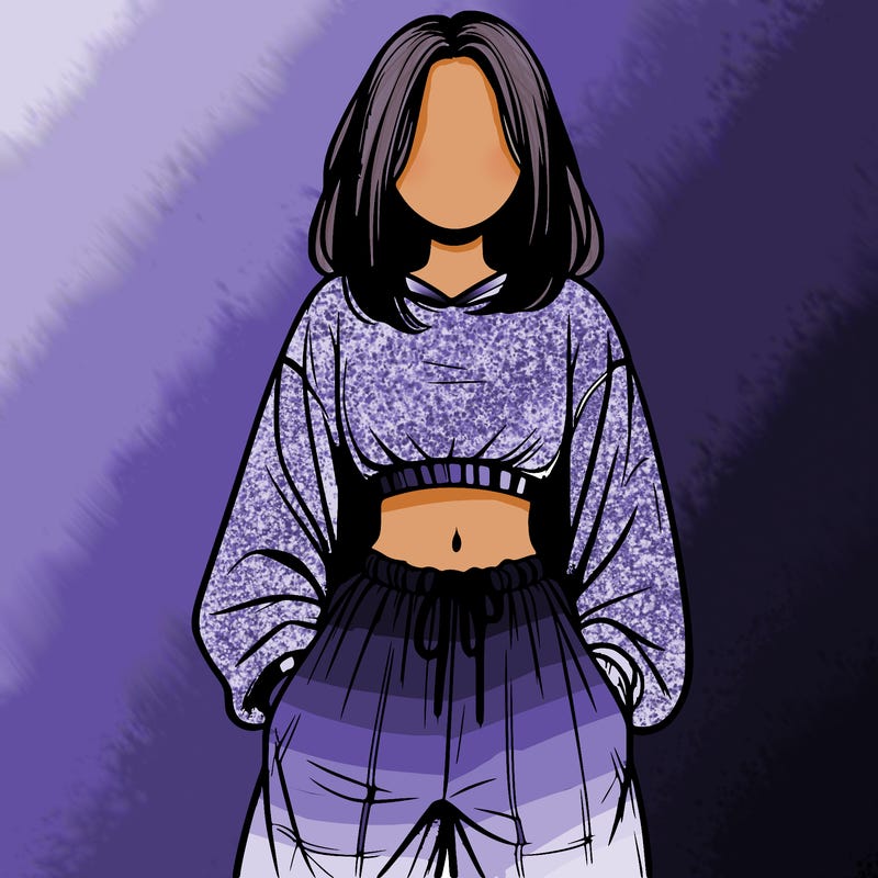 realistic girl faceless with baggy pants and a crop top