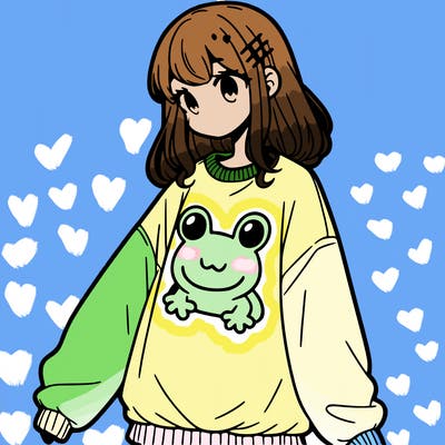 girl wearing frogging sweatshirt