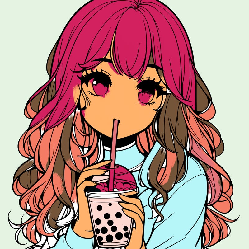 realistic girl drink a boba
