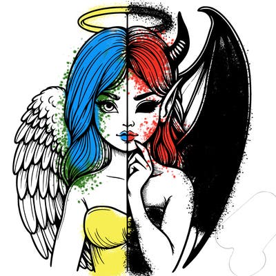 realistic angel half demon