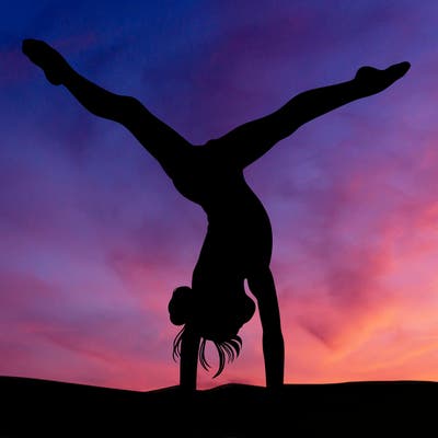 realistic gymnastic hand stand girl in four splits