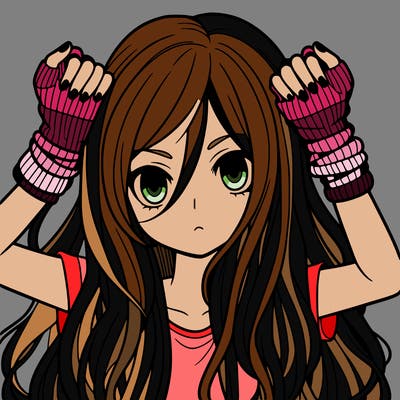 long haired girl with fingerless gloves