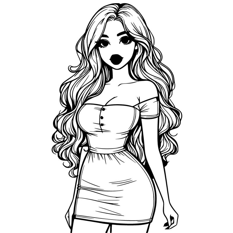 realistic girl in a short dress with big lips