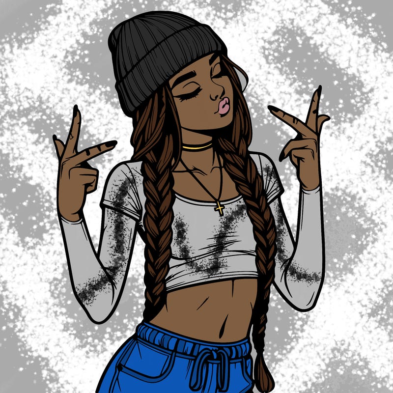 realistic teenage girl with braids and a beanie and crop top doing 🫶🏼