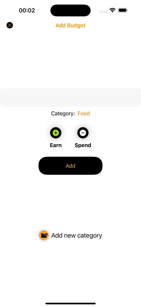 PieBudget - PieBudget mobile app interface for adding income and expenses manually by category