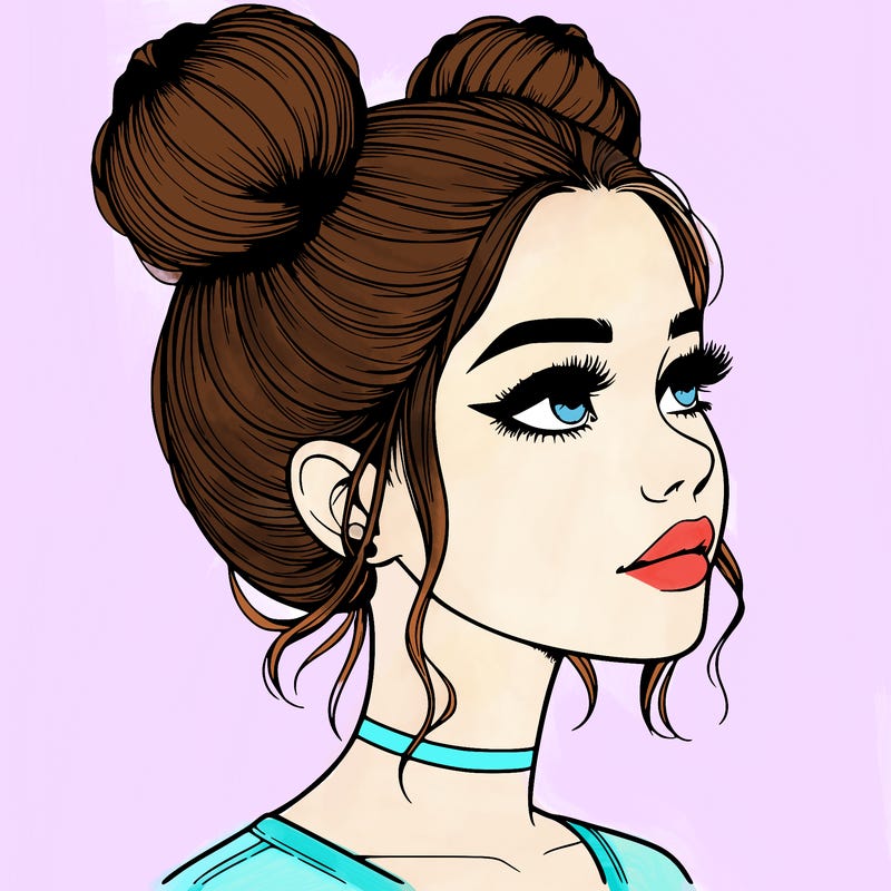 realistic girl with buns on the top of her head