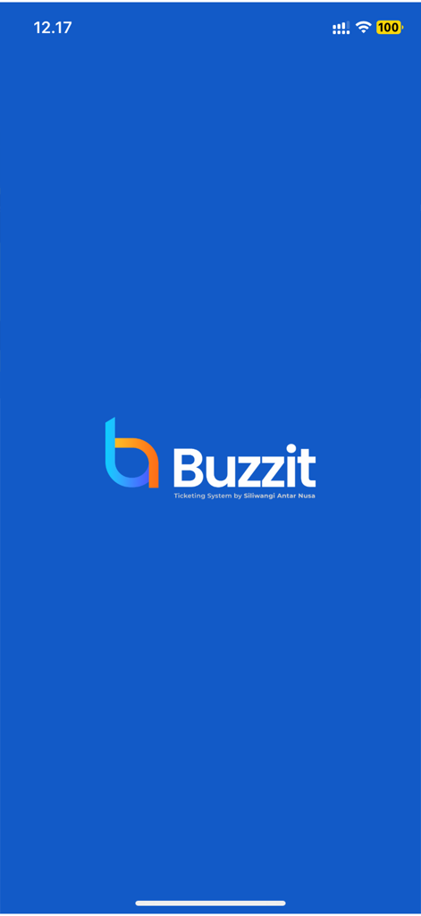 Buzzit - Ecrã de apresentação da aplicação Buzzit para bilhetes de autocarro com logótipo em fundo azul