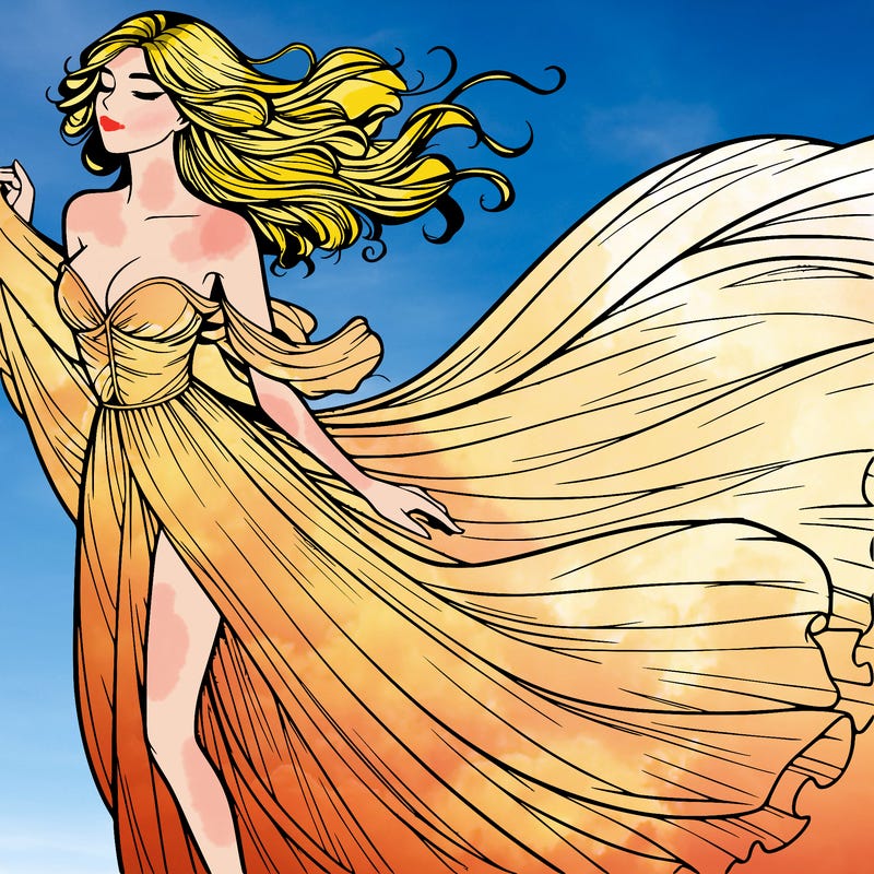 realistic woman in dress flowing the the wind