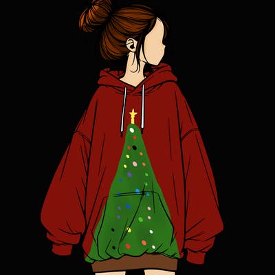 realistic girl with a oversized sweatshirt on and a bun