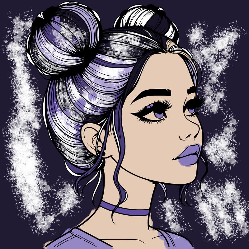 realistic girl with buns on the top of her head