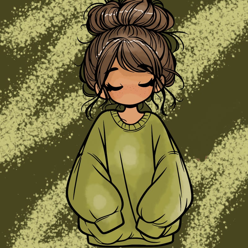 girl with baggy sweatshirt and messy bun