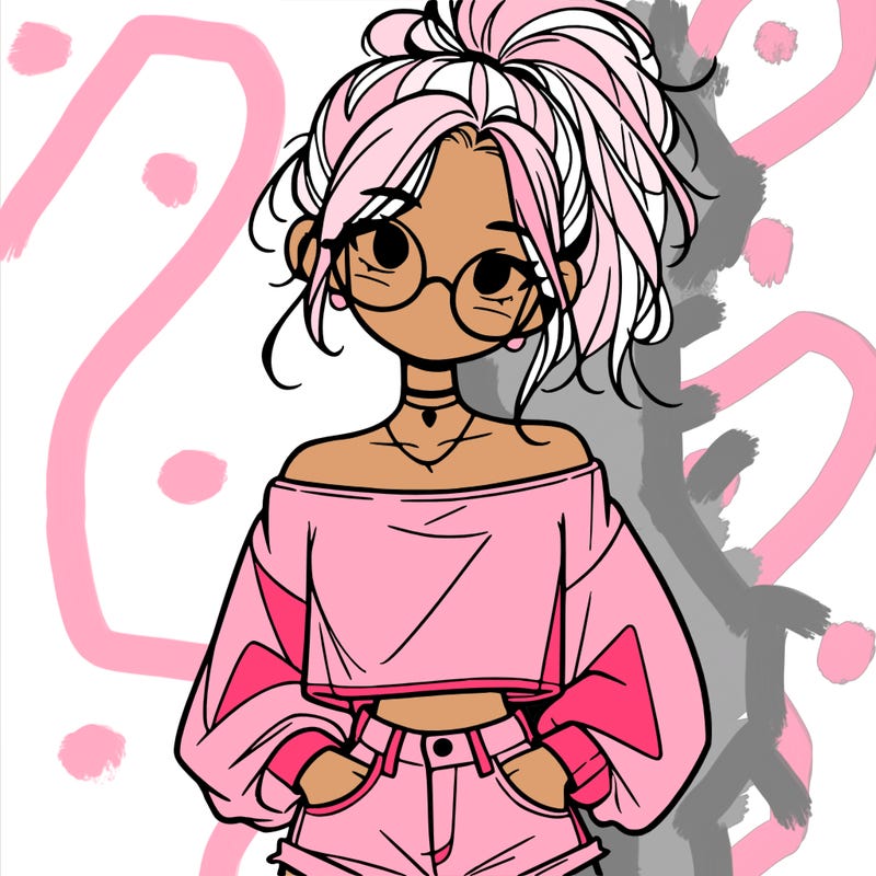 girl with a messy ponytail glasses a baggy crop top and jean shorts