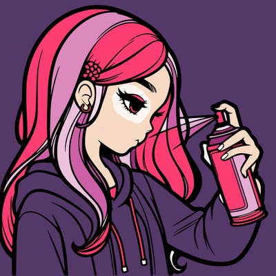 a realistic girl spray painting