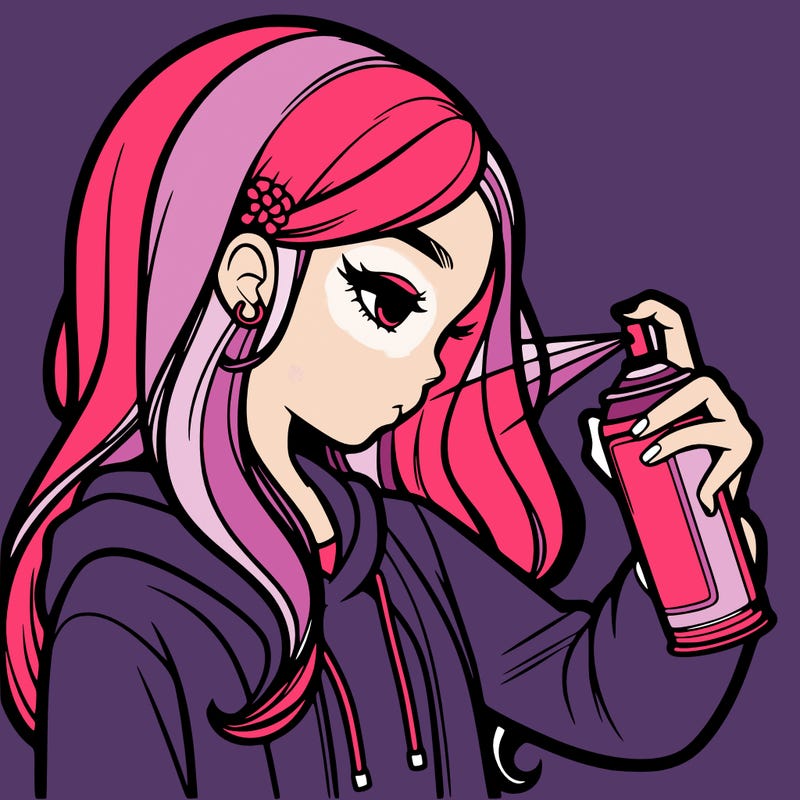 a realistic girl spray painting