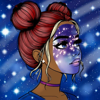 realistic girl with buns on the top of her head