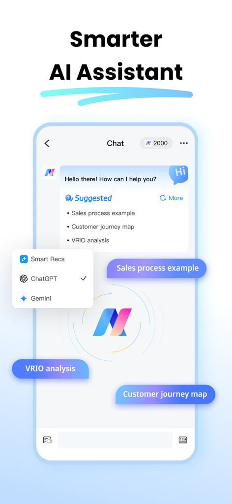 Schermata dello smartphone che mostra l'interfaccia di chat dell'Assistente AI di EdrawMax con suggerimenti per la creazione di diagrammi e selezione del modello AI.