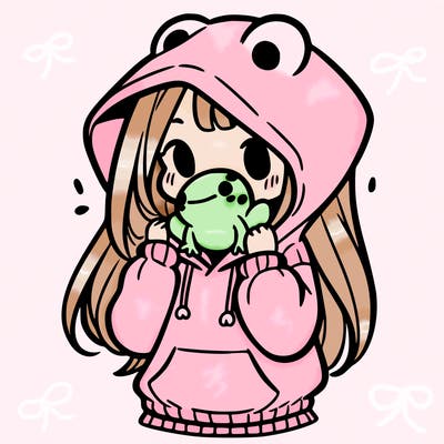 a girl holding a froggy hoodie