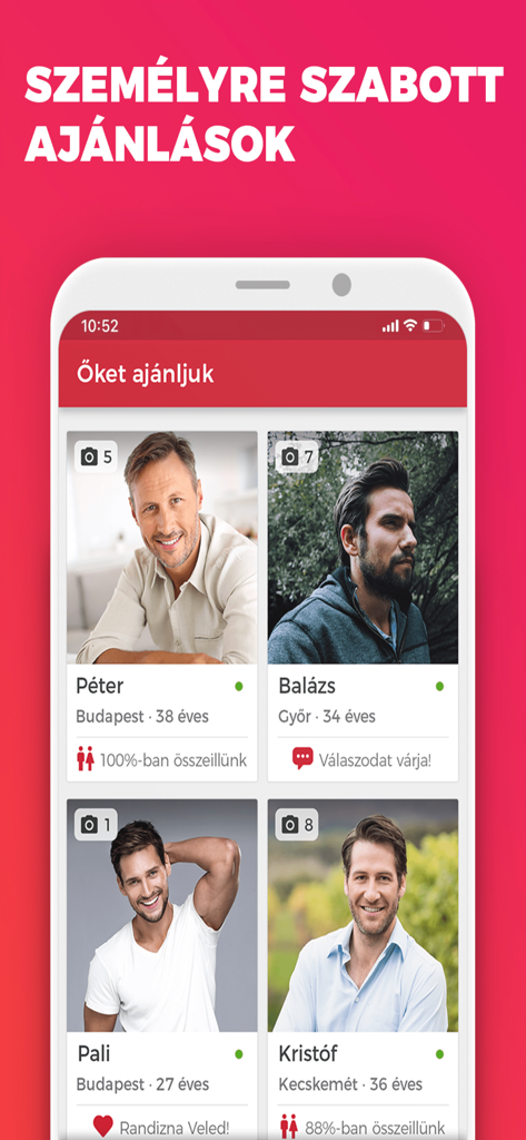 Cronos - Társkeresés könnyedén - Cronos dating app interface displaying personalized partner recommendations in Hungarian