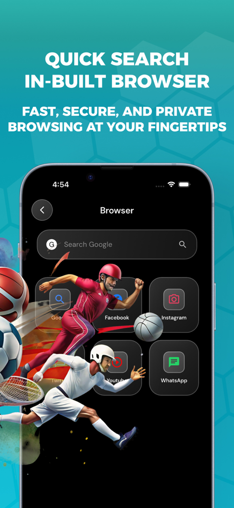 Buffstreams - Live Sports - Screenshot of the Buffstreams app showing its built-in browser for searching sports news and websites.