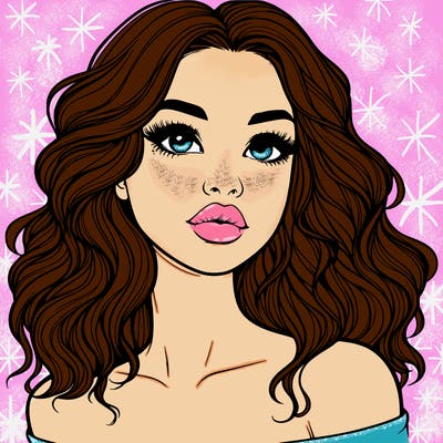 realistic girl with wavy hair and lips
