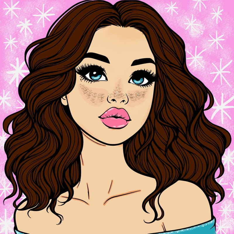 realistic girl with wavy hair and lips