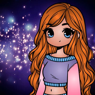 girl with long hair and a crop top with a sweater