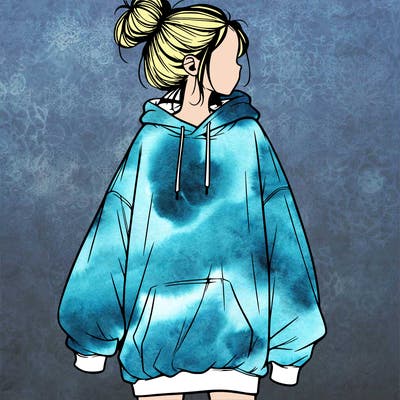 realistic girl with a oversized sweatshirt on and a bun