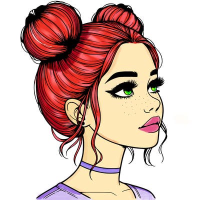 realistic girl with buns on the top of her head