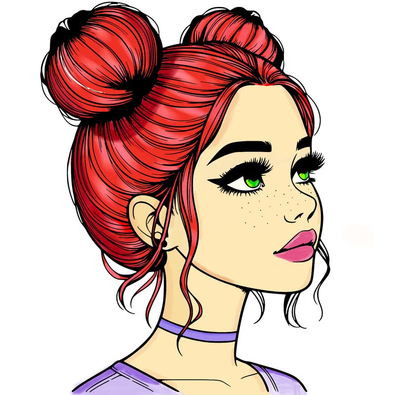 realistic girl with buns on the top of her head