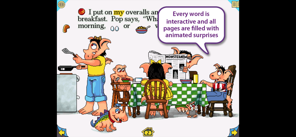 Little Monster at School - Little Monster and his family eating breakfast in an interactive animated storybook scene