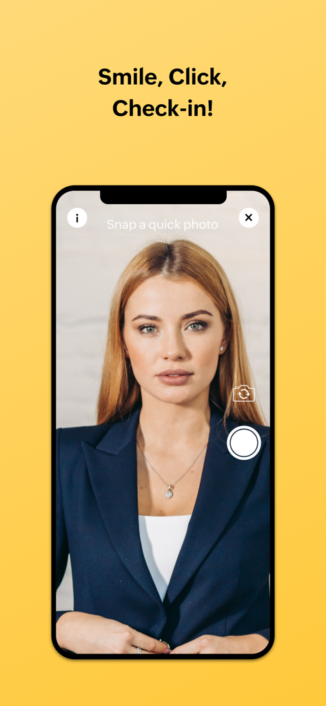 Employee using Zoho People Kiosk facial recognition for contactless check-in