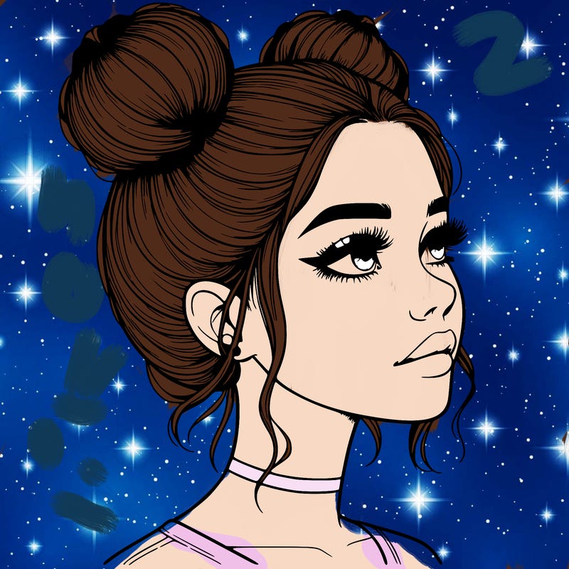 realistic girl with buns on the top of her head