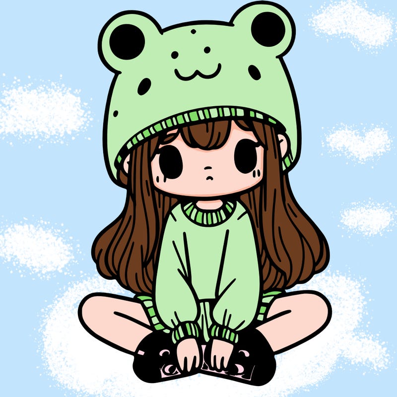 a girl wearing a frog hat and some frog socks